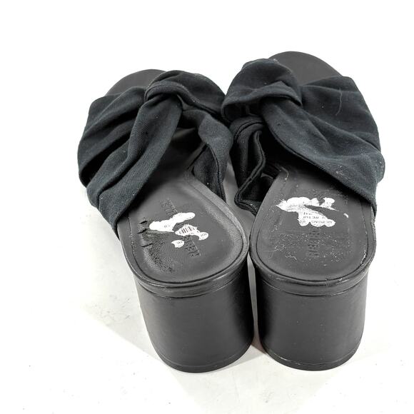 Rebecca Allen Twist Heels 10 Black Linen NWOT Sandals Mules Slip On Travel - Picture 9 of 11